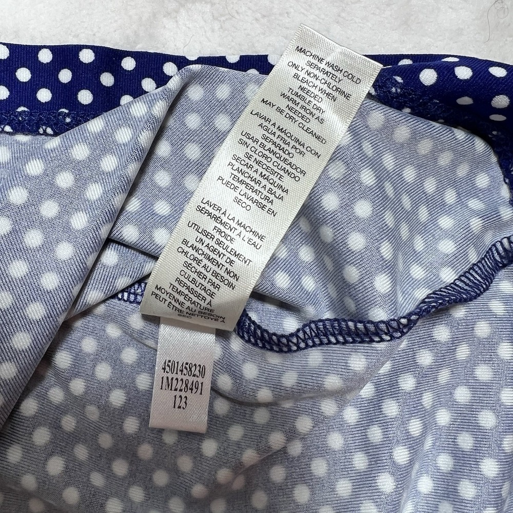 CHICO'S Sz 2=12/14 Large Tank Top Shirt Blouse Blue White‎ Polka Dots Nylon - Picture 4 of 7